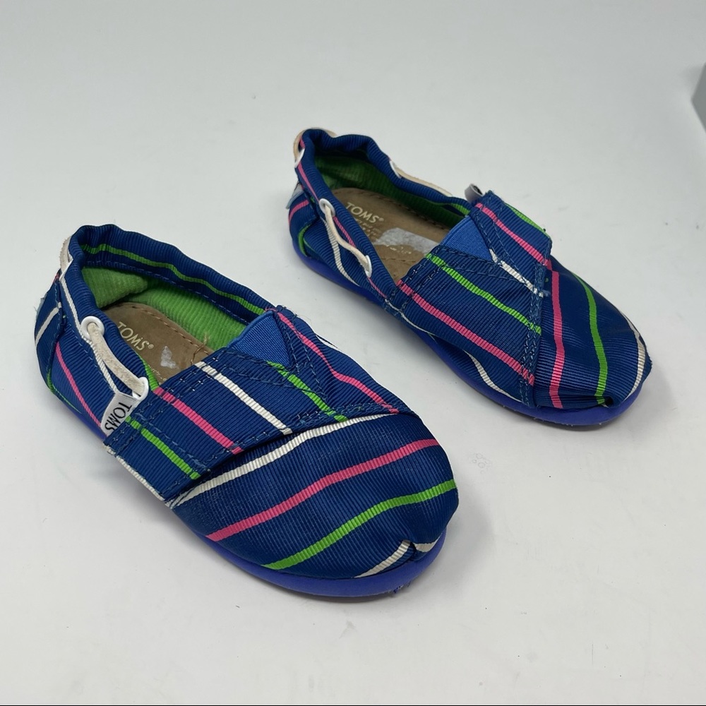 Toms Toddler Blue Striped Adjustable Walking Flats Size 7